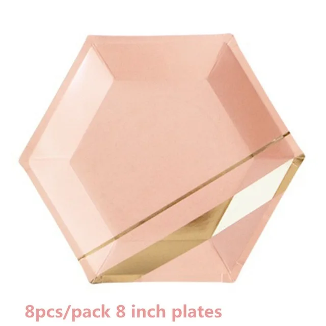8pcs 8inch Розовое золото одноразовые наборы посуды полосатая твердая соломенная бумага чашки поднос тарелка детский душ свадьба день рождения Декор поставки - Цвет: 8pcs 8inch
