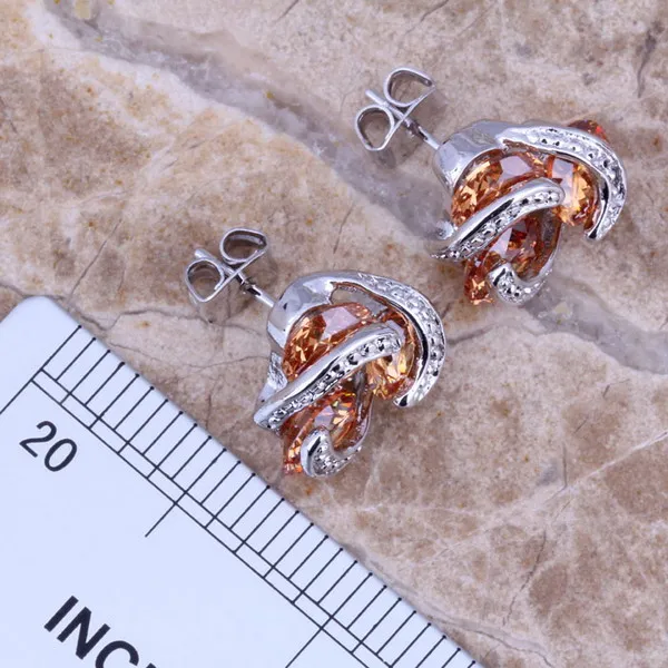 Комплект украшений цвета морганита шампанского с серебряным покрытием серьги