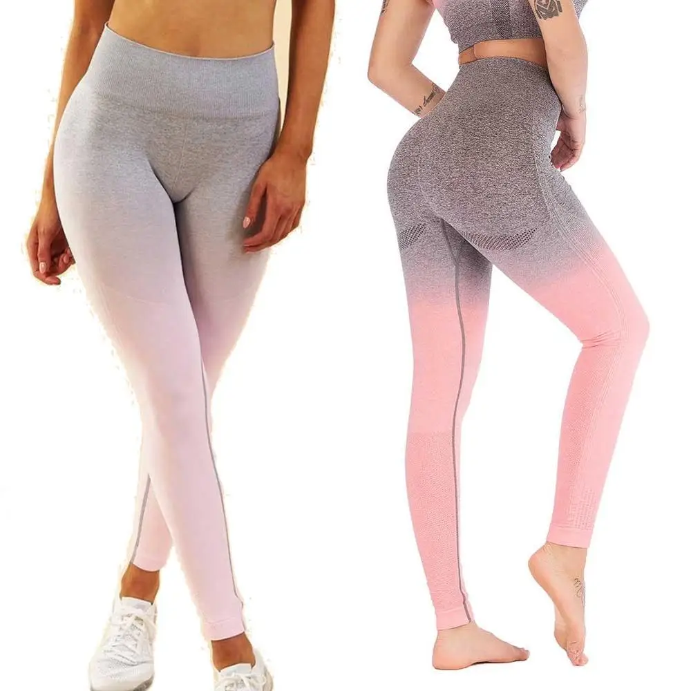 Ombre Gray JGS1996 женские Омбре бесшовные леггинсы с высокой талией power Flex Спортивные Леггинсы энергетические штаны для фитнеса и йоги - Цвет: Ombre Gray