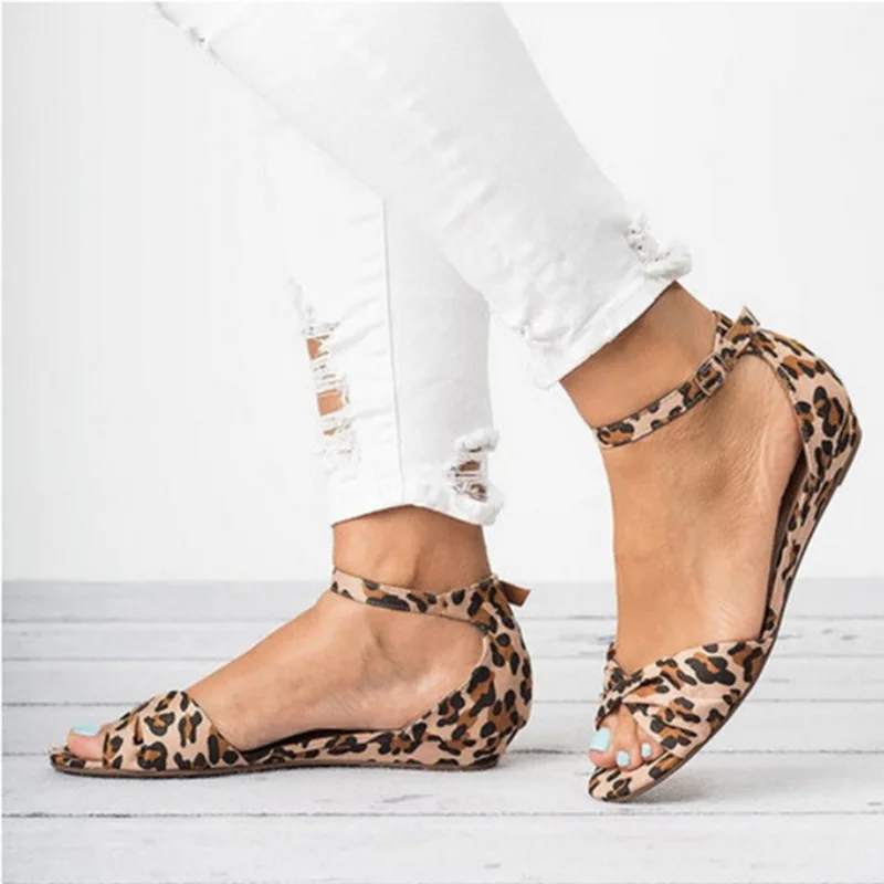 AGUTZM Leopard Print Flat Heel Women's Sandals 2019 Summer Women Shoes SummerFashion Sweet | Обувь