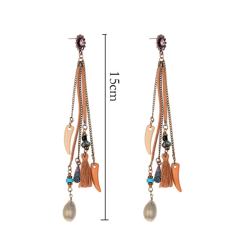 Женские винтажные серьги подвески в богемном стиле длинные висячие украшения