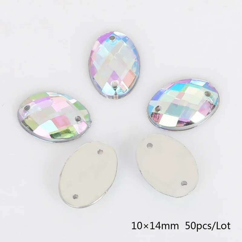 White AB Color 50 шт 10*14 мм плоские стразы для шитья Пришивные Акриловые стразы хрустальные камни для рукоделия украшение для альбома - Цвет: White AB Color