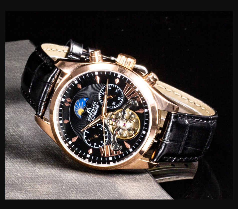 MEGALITH Мужские автоматические механические наручные часы tourbillon кожаные водонепроницаемые бизнес часы мужские спортивные наручные часы Relojes Hombre