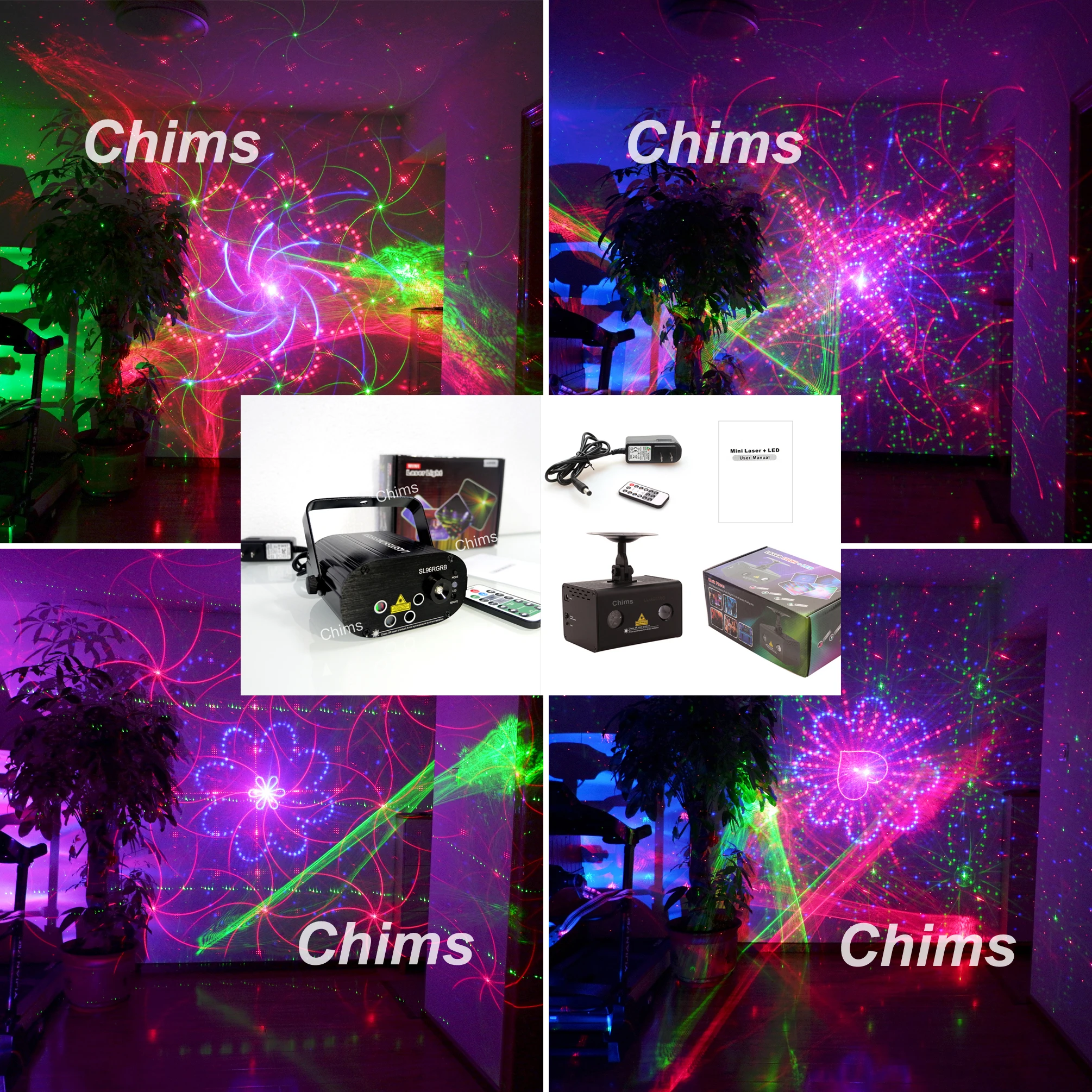 Двойная лазерная светодиодная система Chims, 5 линз, 80 узоров, RGB свет, Аврора, Галактический эффект, сценическое освещение для вечеринки, украш...