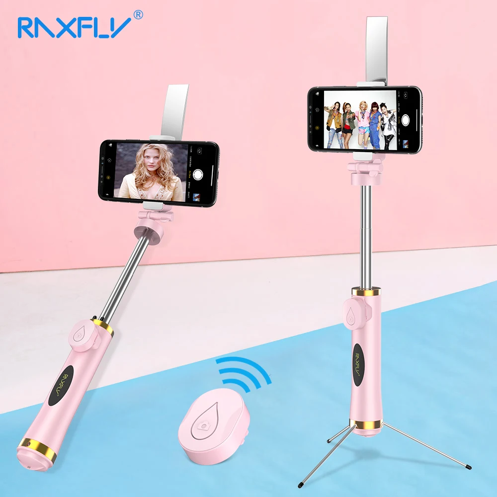RAXFLY 3 в 1 Мини штатив светодиодный беспроводной Bluetooth селфи палка для iPhone XS складной ручной монопод затвора дистанционного выдвижная