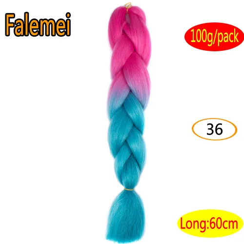# 1B FALEMEI 100 г/упак. 24 дюйма, вязанные косички, волосы, Омбре, два тона, цветные, огромные косички, волосы, синтетические волосы для кукол, вязанные волосы - Цвет: # 1B