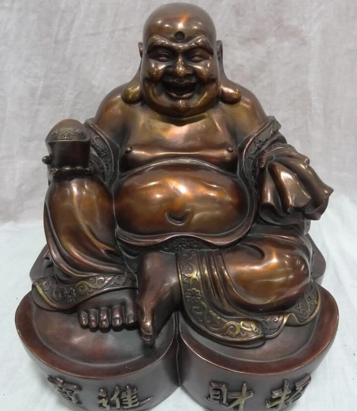 song voge gem S3002 12&quot China Pure Bronze Buddhism Happy Laughing Maitreya Buddha Statue Monkey Bag | Дом и сад