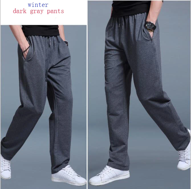 winter dark gray Чистый хлопок мужские повседневные брюки весна лето зима мужские спортивные брюки с высокой талией свободные прямые спортивные брюки - Цвет: winter dark gray
