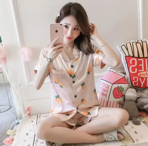 Женский пижамный комплект с принтом летняя Пижама коротким рукавом женский