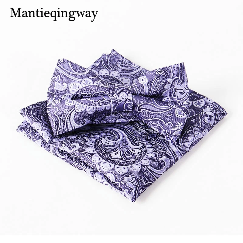 Mantieqingway галстук бабочка и платок Набор Пейсли цветок карманные площади полиэстер