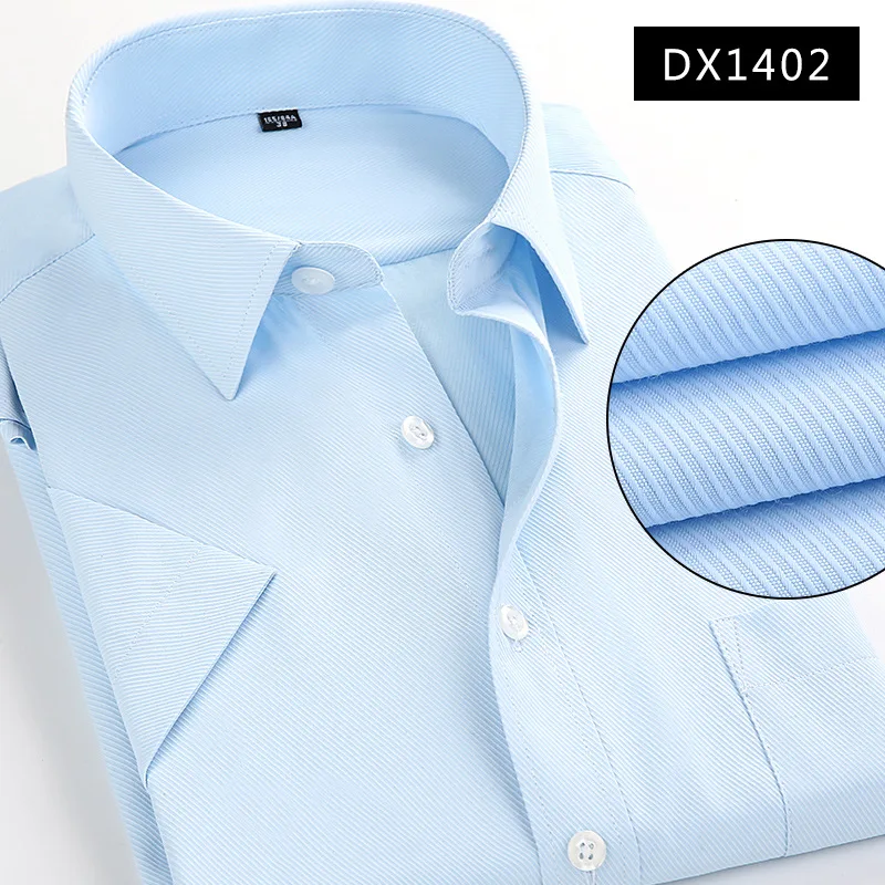 DX1402 twill blue Большие размеры 6XL 7XL 8XL мужские рубашки с коротким рукавом, повседневные Высококачественные одноцветные форменные рубашки для мужчин, приталенные рубашки - Цвет: DX1402 twill blue