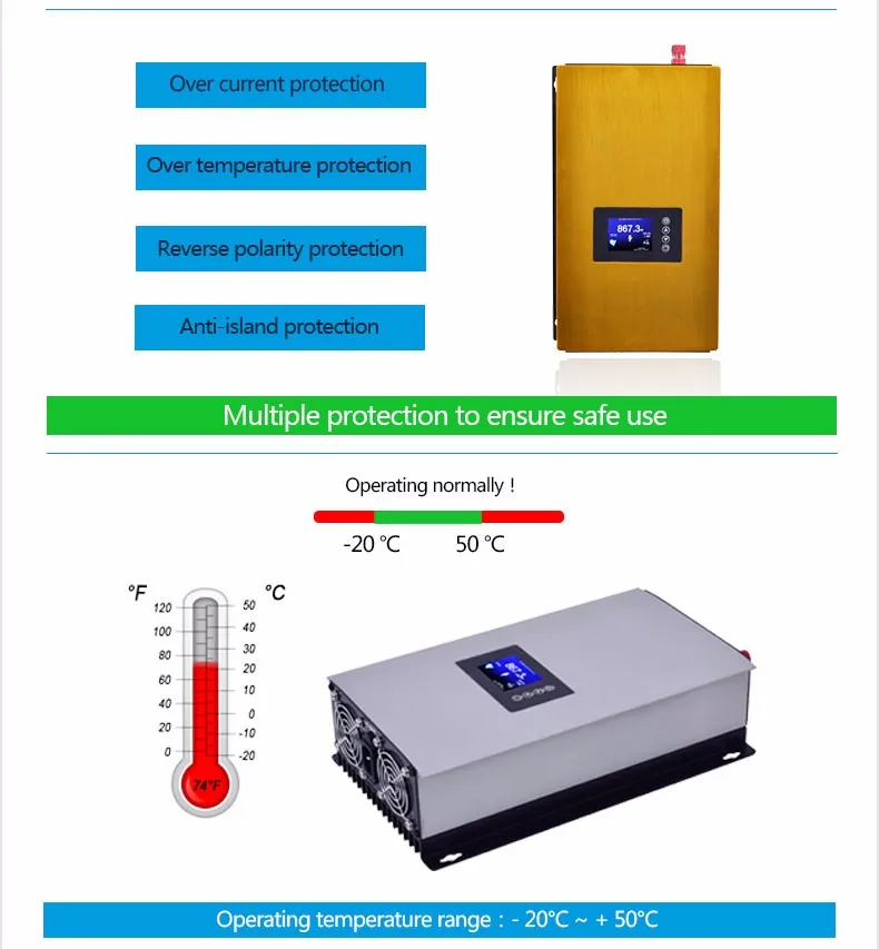 SUN-1000GTIL2-LCD мощности инвертор DC инвертор напряжения работающий на постоянном токе от солнечных батарей AC 1000W DC 22 V-65 V или 45 V-90 вольт постоянного тока(опционально