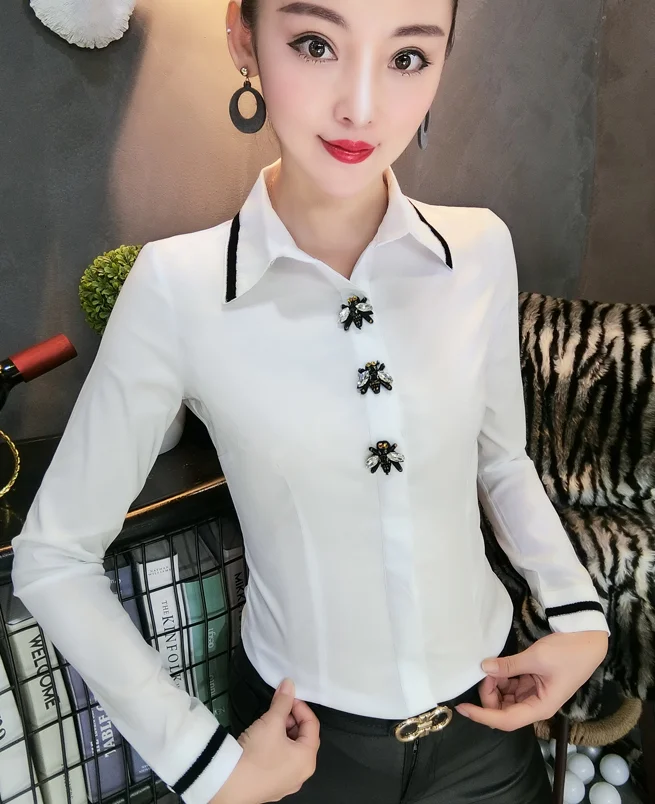 Dingaozlz Новинка весны женская одежда blusa feminina тонкий отложной воротник Корейский Леди Топы офис леди белая блузка рубашка - Цвет: white