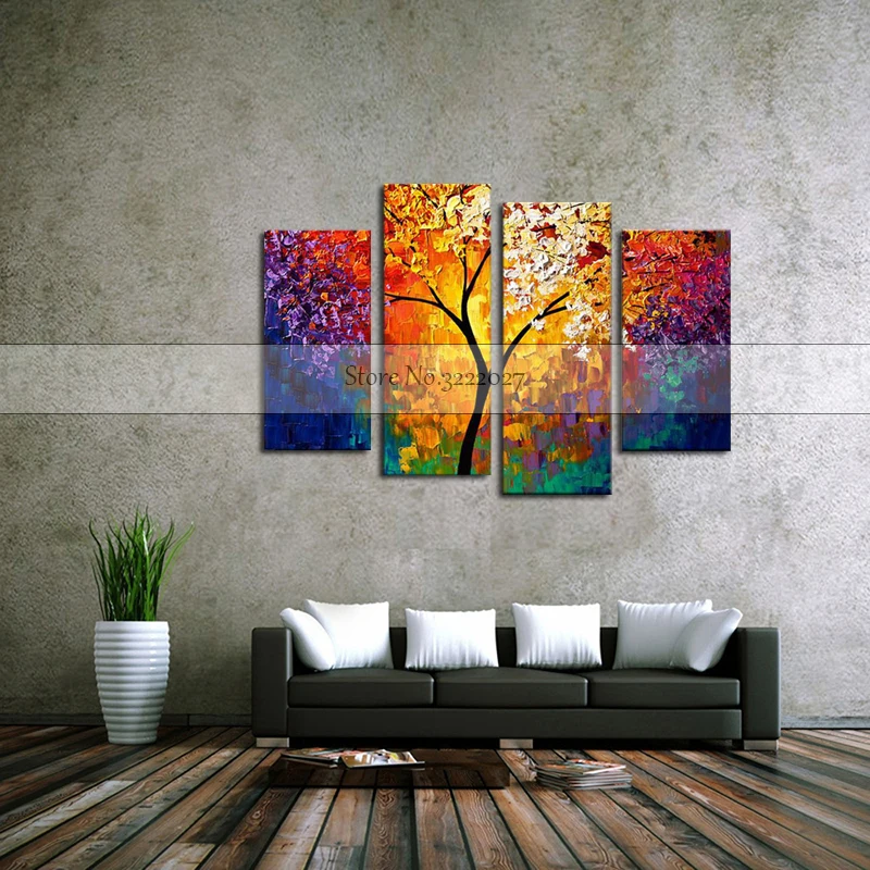 Картины на холсте, золотые цветы, дерево, Масляные картины, абстрактная  картина на стену для гостиной, столовой, домашний декор | AliExpress