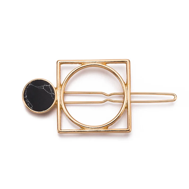 Fashion Women Girls Metal Circle Square Hair Clips Natural Stone Hairpins Barrettes Wedding Clip Accessories Dropshipping | Украшения и