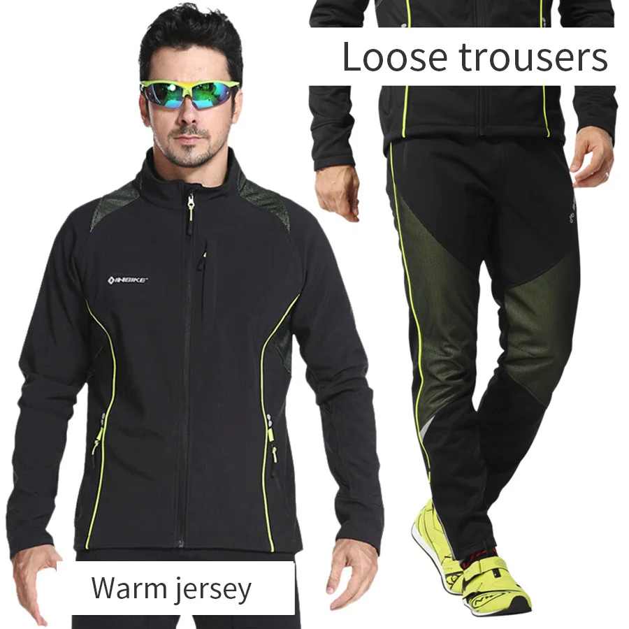 loose style Зимние комплекты из Джерси для мужчин, велосипедная одежда, теплая и ветрозащитная одежда для горной дороги, велосипедная футболка с длинным рукавом, штаны, спортивные костюмы - Цвет: loose style