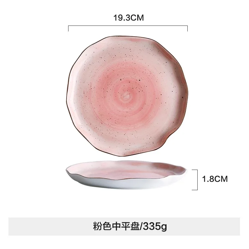 Pink Plate Dish M NOOLIM, европейская, настоящая, золотая полоса, точечная, керамическая, туманность, тарелка, миска, японский стиль, Пномпень, фарфоровая, Рыбная тарелка, столовая посуда - Цвет: Pink Plate Dish M