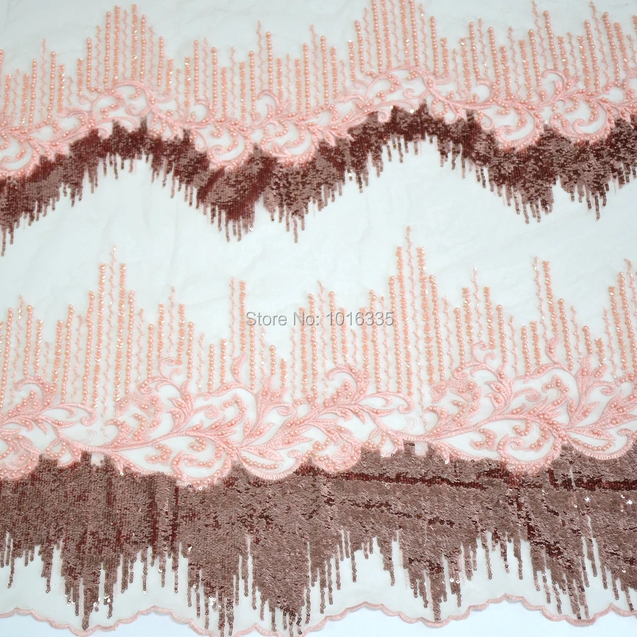 

2018 Handmade Beaded African Lace Fabric,peach Tissus Africains Tulles Lace, Heavy Beaded Lace Embroidery Fabric HY0614-5