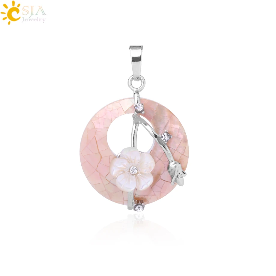 Pink-Pendant CSJA, цветные подвески из натурального абалона, ожерелья, белые, розовые, круглые драгоценные камни бисер, цветок, циркон, женские подвески, ювелирные изделия, подарки F873 - Окраска металла: Pink-Pendant
