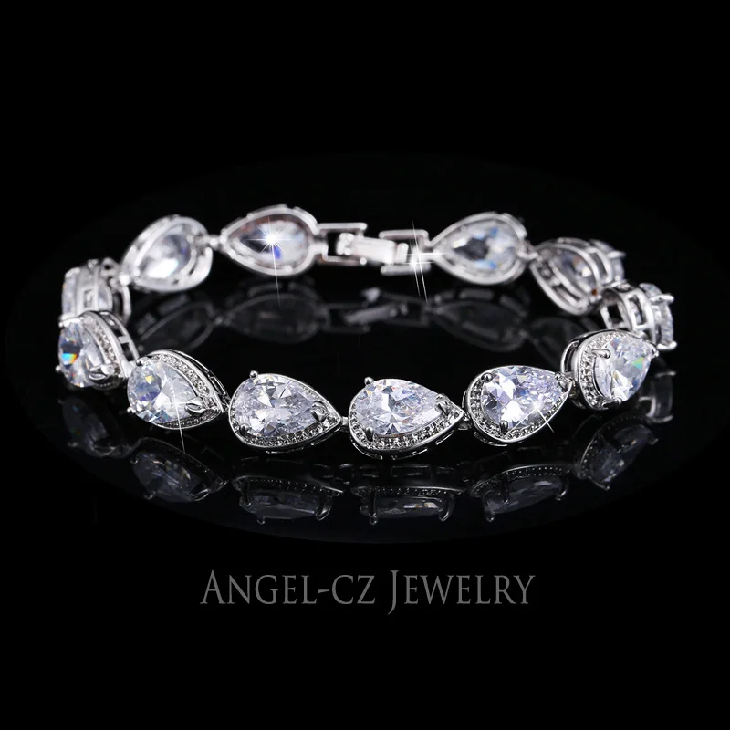 White ANGELCZ летние новейшие модные 925 пробы серебряные ювелирные изделия Элегантные грушевидные желтые Австрийские хрустальные женские теннисные браслеты AB003 - Окраска металла: White