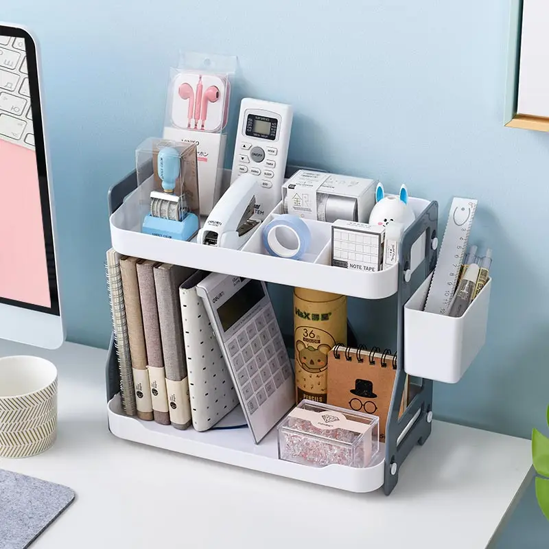 2018 New Double Floor Type Plastic Desktop Storage Rack Desk Accessories for Office Study Bathroom Organizer Shelf | Дом и сад