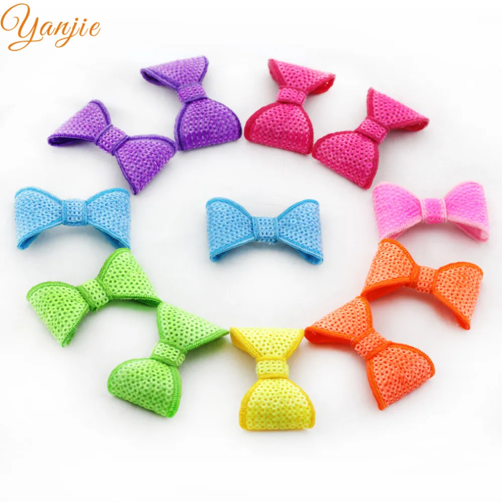 70pcs/lot 2'' Tiny Neon Sequins Bow Girls Mini Hair Clips For Kids DIY Hairbow Headband Solid Accessories |