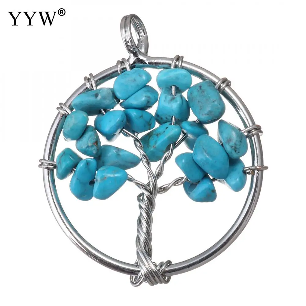 blue turquoise Натуральный кристалл удачная подвеска с деревом жизни полудрагоценный камень сердолик женское ювелирное ожерелье модное ожерелье с подвеской подарок - Окраска металла: blue turquoise