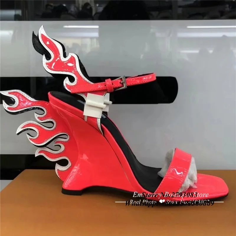 Необычный стиль сандалии гладиаторы с узором в виде пламени женские босоножки