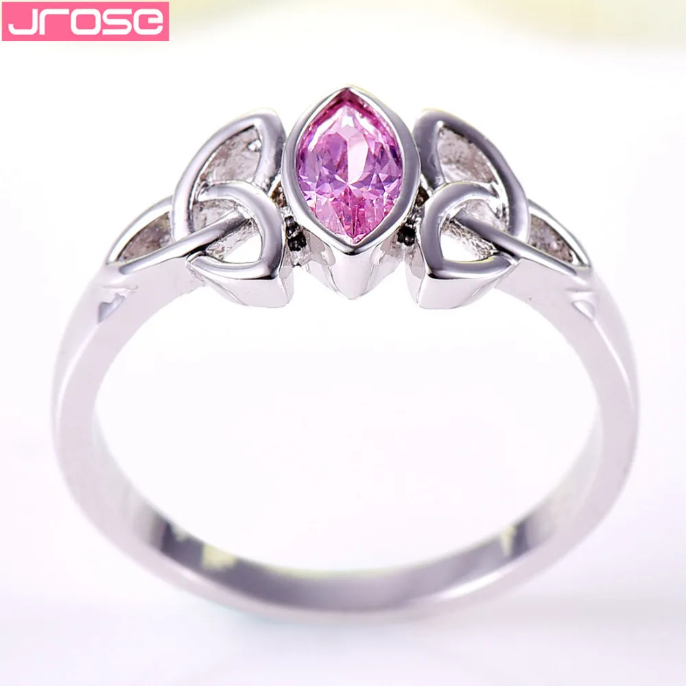 Женское кольцо с мелким узлом JROSE дизайнерское розового цвета белым золотом