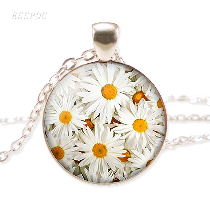 Сердце Маргаритка стекло кабошон ожерелье Роза вишня Цветочное Ожерелье цепочка