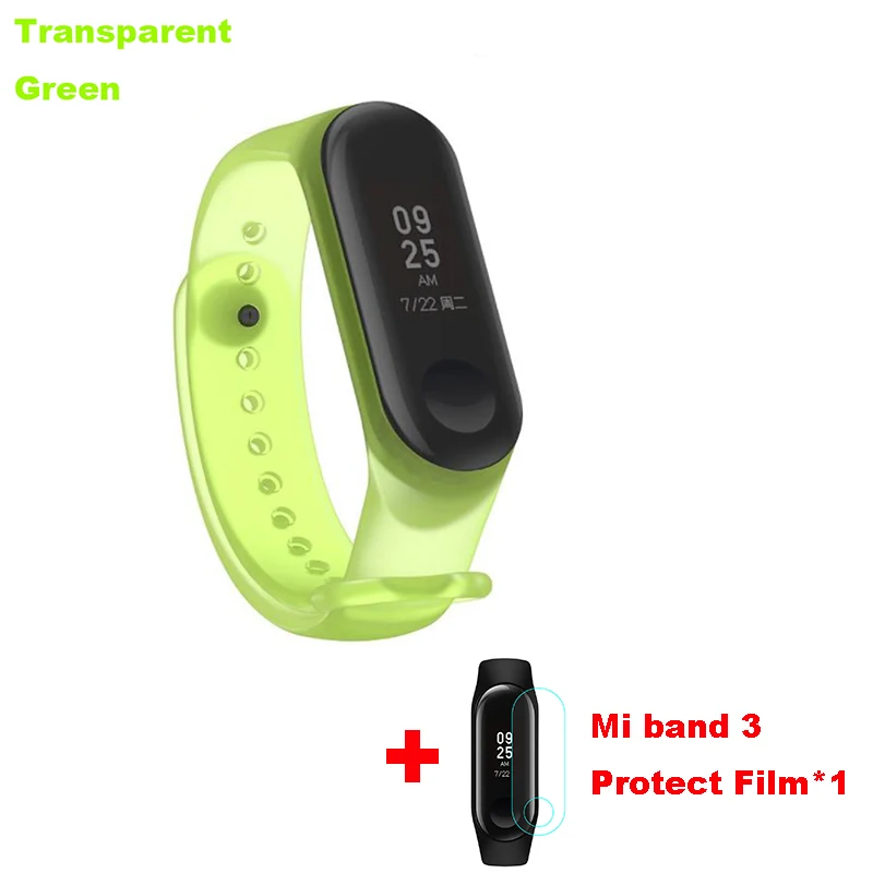 green Прозрачный mi band 3 ремешок для xiaomi mi3 смарт-браслет в едином положении во время занятий легкой атлетикой для mi band 3 ремешок замена силиконовые аксессуары - Цвет: green