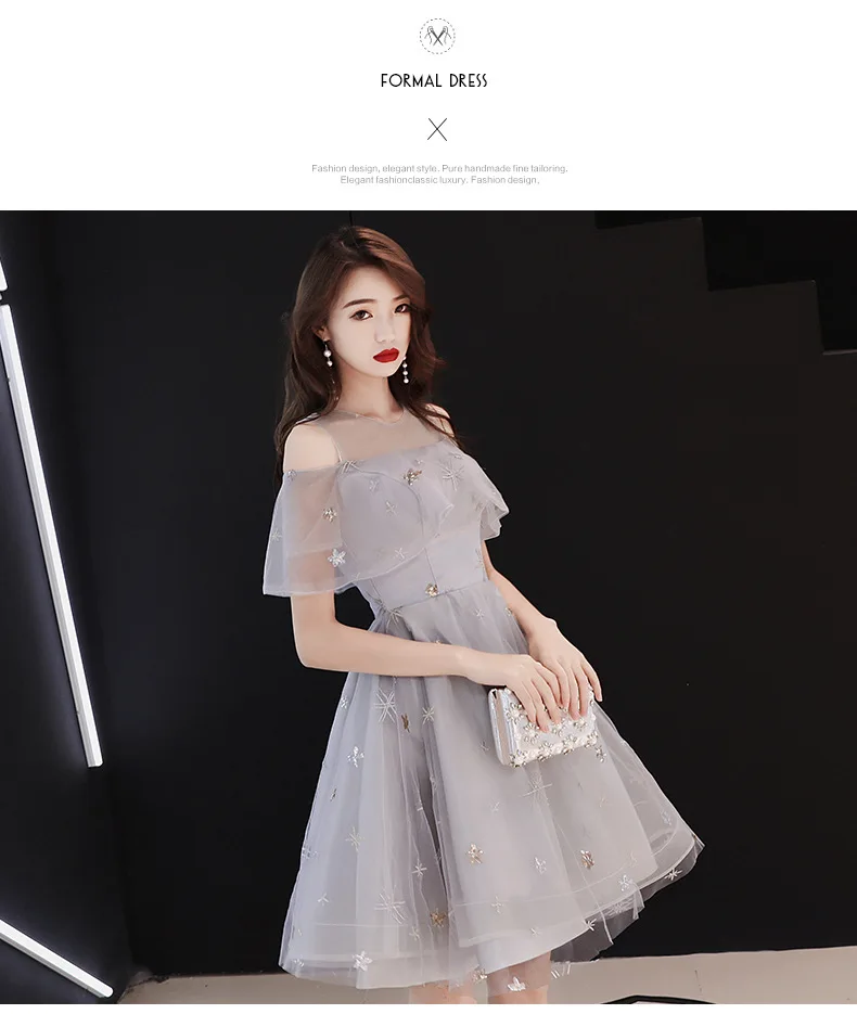 Homecoming Dresses Gray Short A Line Graduation Dress Junior Illusion Neck Special Occasion Dress Gown In Stock Real Photo DQ944