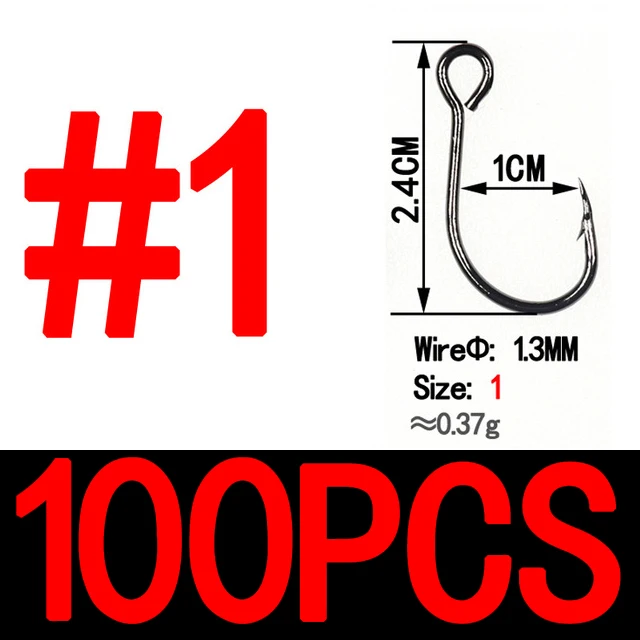 100pcs size 1 Bimoo 100 шт. для рыболовной приманки, запасной крючок, одиночные рыболовные крючки, встроенный крючок, большой глаз, размер 2/0, 1/0, 1, 2, 4, 6, 8, острая Высокоуглеродистая сталь - Цвет: 100pcs size 1