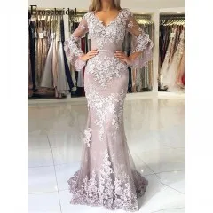 Picture Color Erosebridal Новое поступление Гламурные Вечерние платья Русалка с v-образным вырезом элегантные кружевные аппликации вечерние Длинные платья Вечерние платья - Цвет: Picture Color