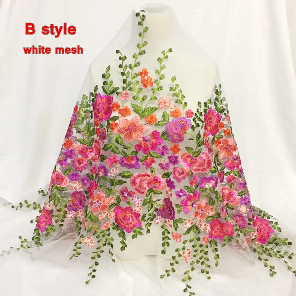 B style white mesh Lasui красивые 1 ярд Красочный Цветочная вышивка ткани шириной 150 см из дышащего материала для изготовления своими руками самодельное accessroies платье Q012 - Цвет: B style white mesh