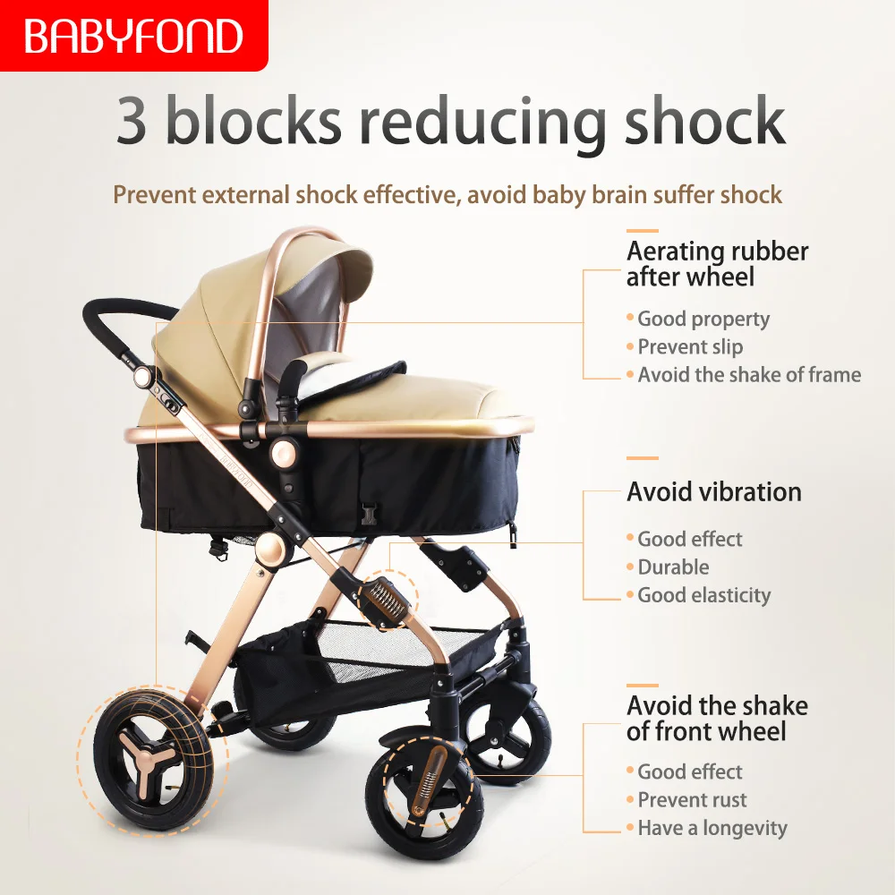 Коляска Babyfond 3 в 1 из полиуретанового материала двусторонняя сидячее Наклонное