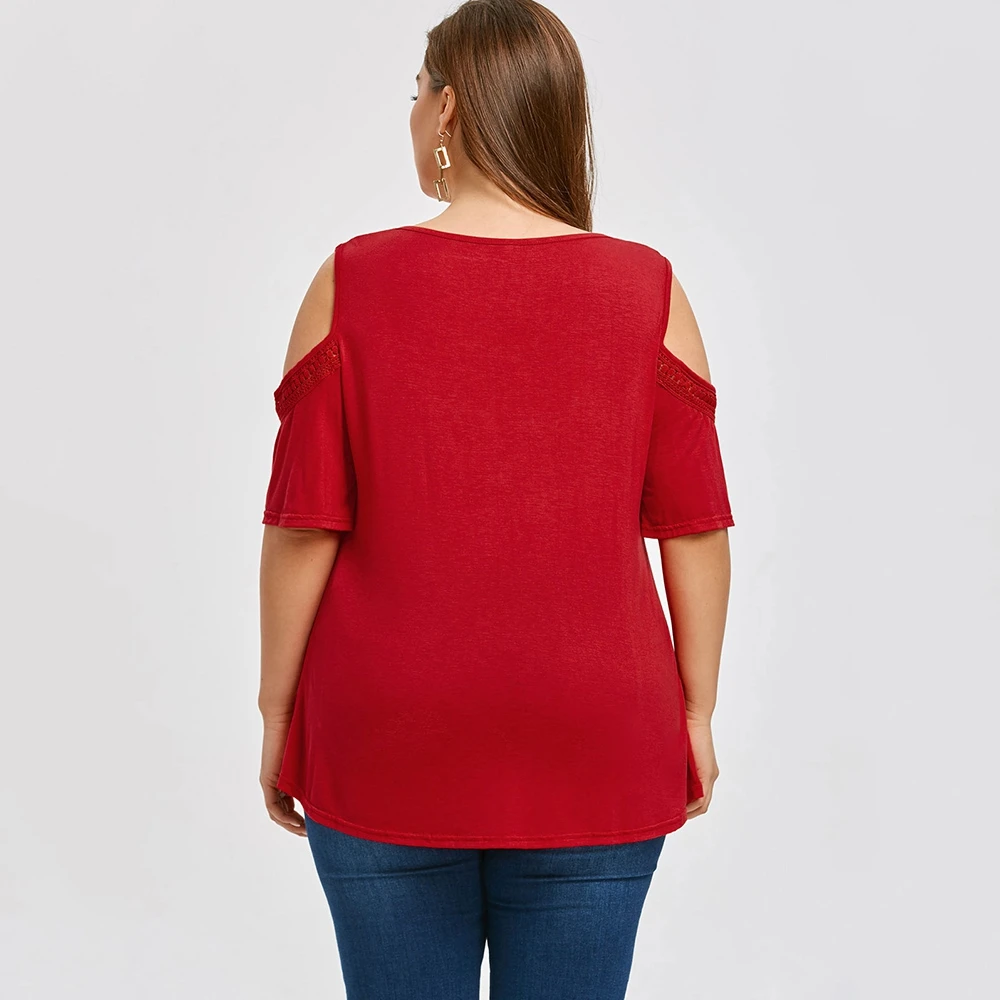 Плюс Размеры Половина рукава цветочные кружева футболка|Футболки| |