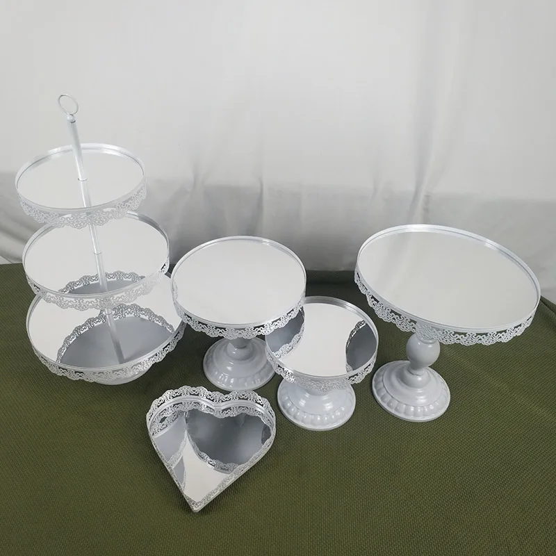 Mirror White 5pcs 5-18 шт Золотая подставка для торта круглые подставки для кексов металлическая подставка для десерта с подвесками и бусинами, золото - Цвет: Mirror White 5pcs