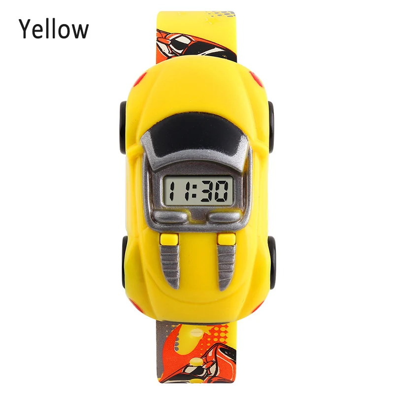 yellow Модные Повседневные детские цифровые часы, Детские светодиодный спортивные часы с мультяшным автомобилем, наручные электронные часы VL - Цвет: yellow
