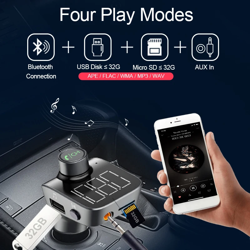 Автомобильный MP3 Bluetooth 5,0 приемник музыкальный плейер в машине FM передатчик 2 зарядных порта USB для автомобиля Зарядное устройство U Диск флеш-карты памяти TF aux Вход формат музыки без потери качества