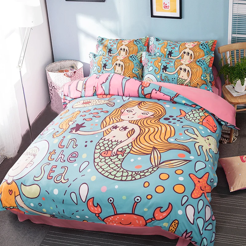 Набор пододеяльников Русалочки с милым морским принтом топ волнистым для
