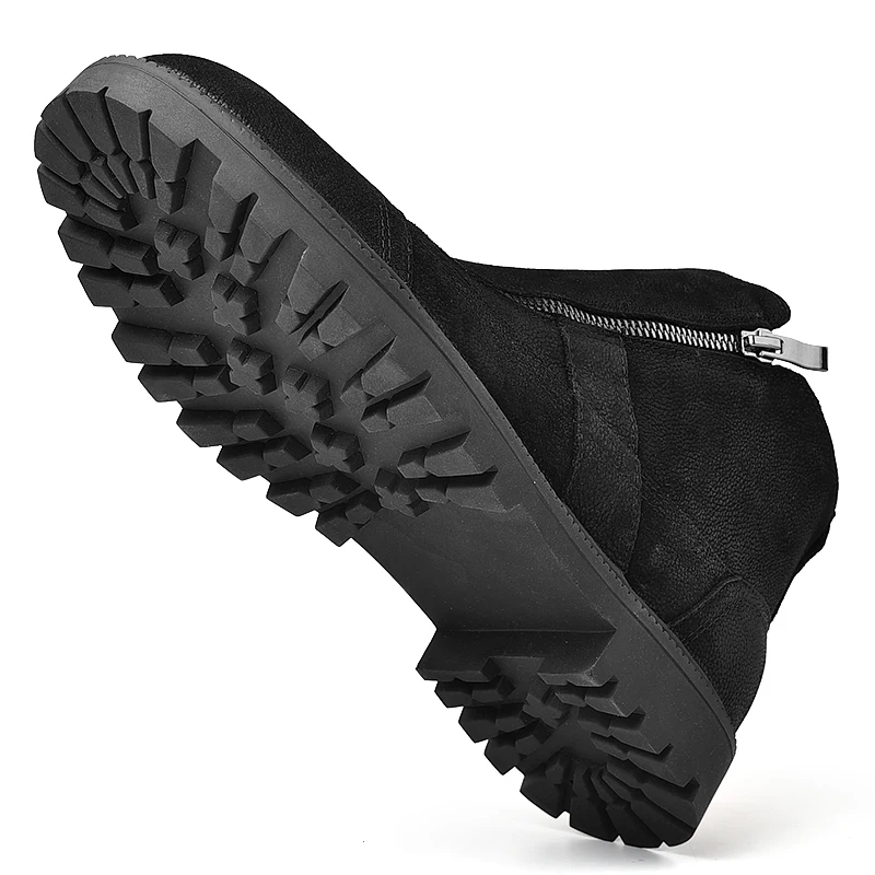 Fotwear мужские ботинки из кожи с натуральным лицевым покрытием Мужская Рабочая обувь черного цвета Зимние плюшевые ботинки на молнии с мягкой подкладкой из микрофлиса для дополнительного тепла
