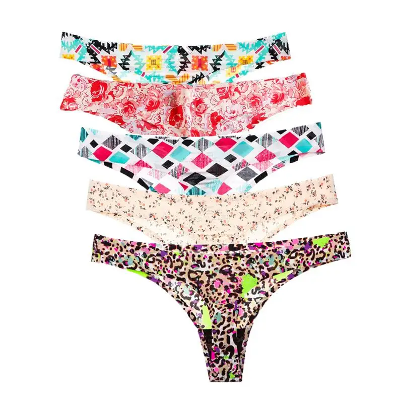 5 шт./лот сексуальные стринги с низкой посадкой модный принт женское нижнее белье