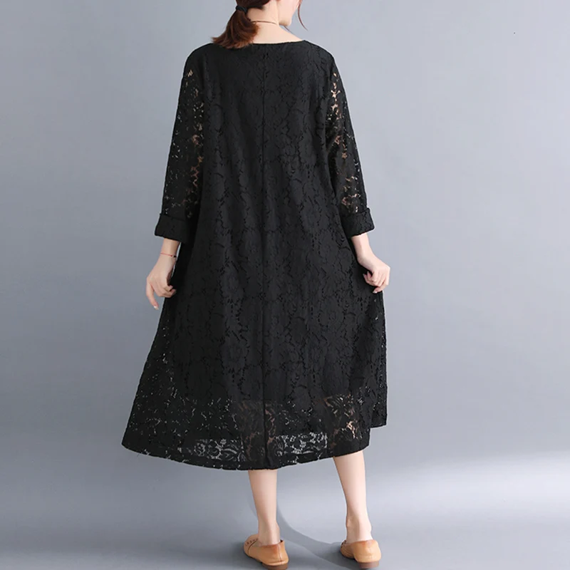 Женское кружевное платье большого размера на весну и лето розовое повседневное