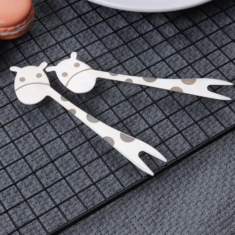 Нержавеющая сталь 2 зубца Жираф вилка десерт торт фруктовый салат столовые