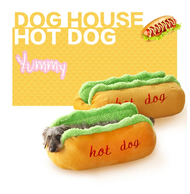 Funny Hot Dog Dog Bed Pet Cat Sofa Cushion Soft& Cozy Cat House Sleeping Bag Puppy Nest Kennel for Small Medium Pet Supplies