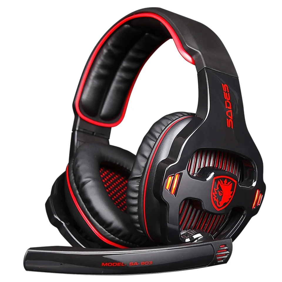 black SADES SA-903 Высокопроизводительные 7,1 USB PC наушники с глубокими басами, игровые наушники со светодиодным микрофоном для игр - Цвет: black