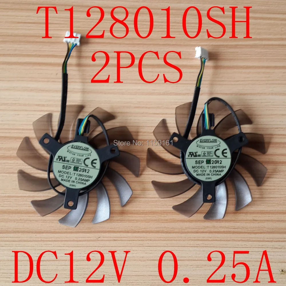 Бесплатная доставка, вентилятор охлаждения EVERFLOW 2 шт./лот T128010SH, 12 В, 0,25 А, 4 контакта, вентилятор без рамки для видеокарты 75x75x10 мм
