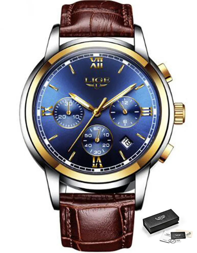 Gold blue L LIGE, новинка, розовое золото, женские часы, Бизнес Кварцевые часы, женские, Топ бренд, роскошные женские наручные часы, женские часы, Relogio Feminin - Цвет: Gold blue L