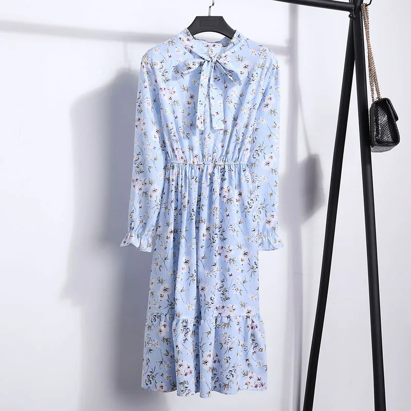 Женское шифоновое платье 2019 осень мода женский элегантный с цветочным принтом в